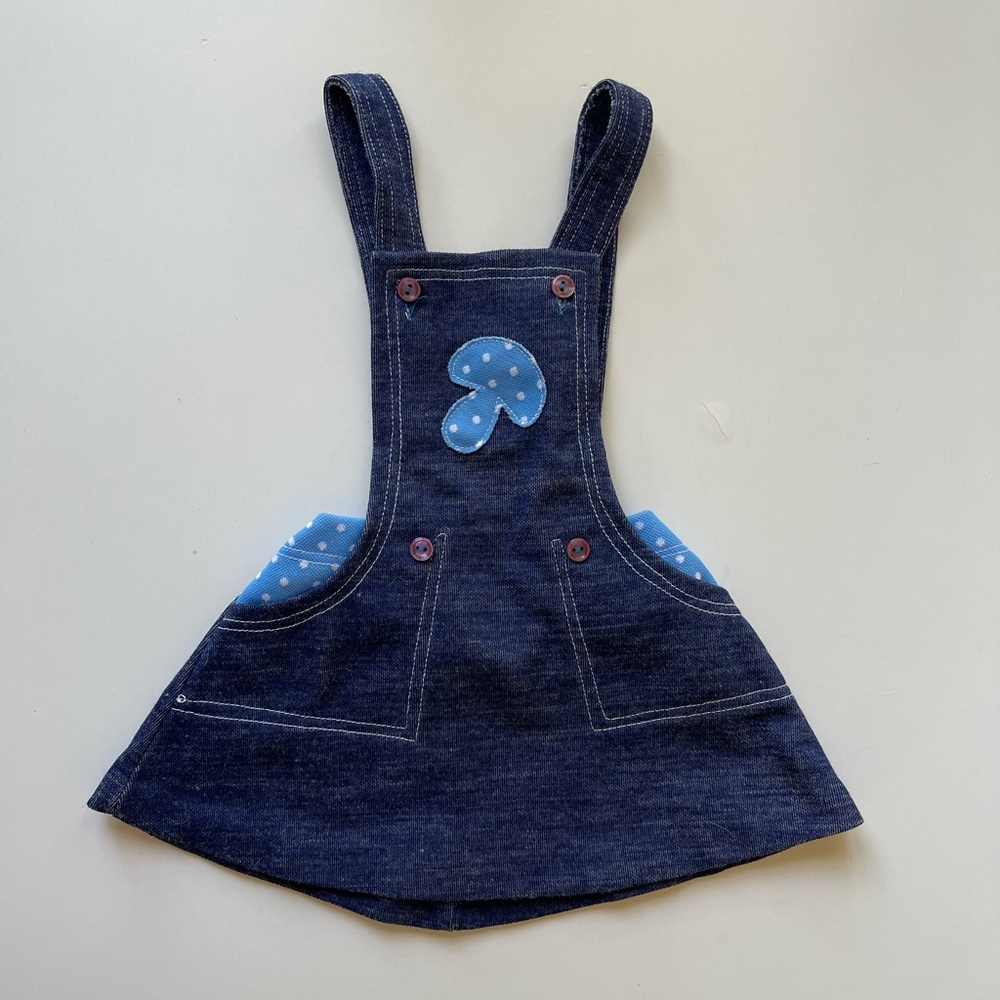 French vintage 70s denim jersey mushroom overall dress - 18 months